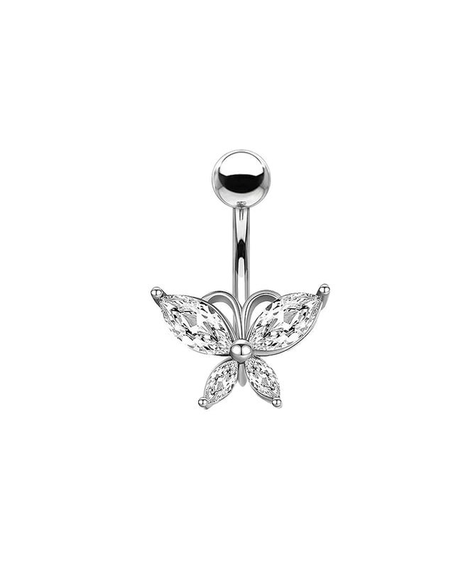 316L Stainless Steel Belly Button Ring Set Gold Color Butterfly Flower Heart Dangle Navel Piercing Jewelry for Women Fashion Bel
