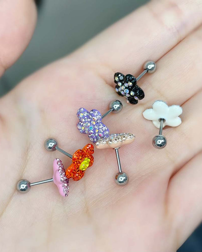 1PC Crystal Flower Helix Piercing Earring Stainless Steel Ear Piercing Conch Flat Piercing Cartilage Ear Stud Body Piercing