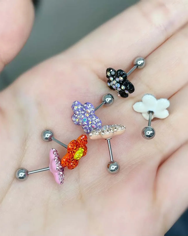 1PC Crystal Flower Helix Piercing Earring Stainless Steel Ear Piercing Conch Flat Piercing Cartilage Ear Stud Body Piercing