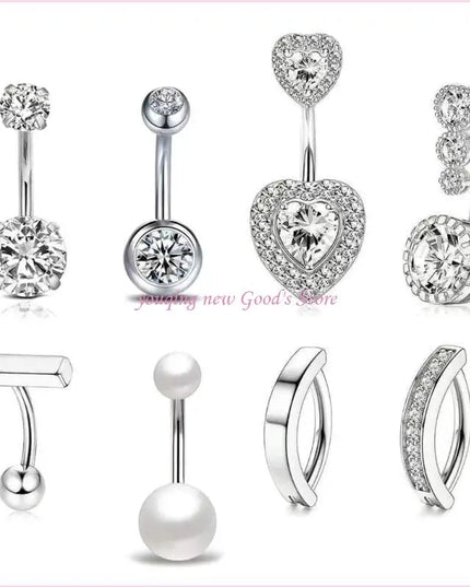 57QA Versatile Belly Button Rings Set of 8 Stainless Steel Navel Rings Body Piercing