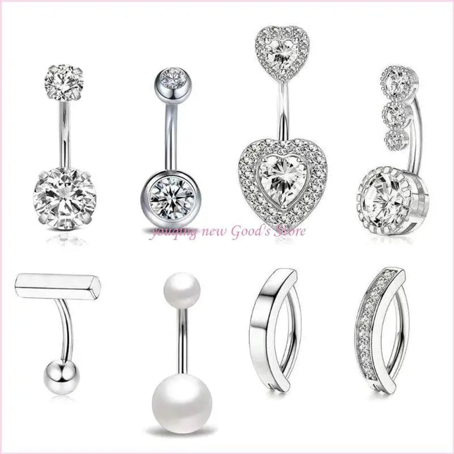 57QA Versatile Belly Button Rings Set of 8 Stainless Steel Navel Rings Body Piercing
