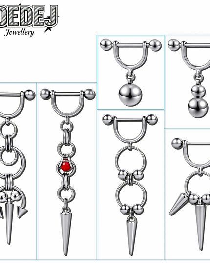 AOEDEJ 1 PC/1 Pair 14/16G Stainless Steel Nipple Rings Unisex Pendant Nipple Piercings Straight Rod Barbell Dangle Body Jewelry