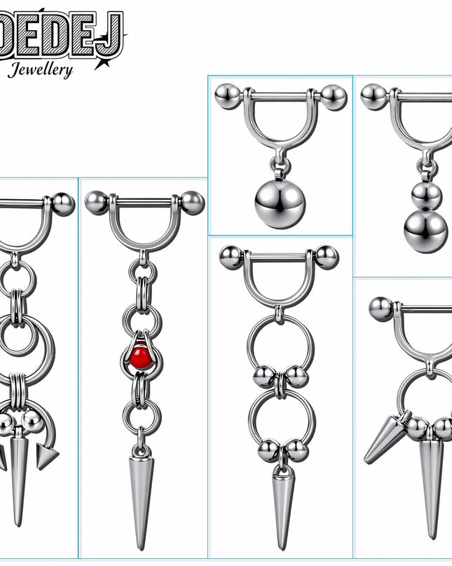 AOEDEJ 1 PC/1 Pair 14/16G Stainless Steel Nipple Rings Unisex Pendant Nipple Piercings Straight Rod Barbell Dangle Body Jewelry
