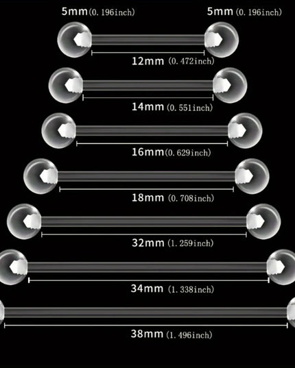 10pcs 12-38mm Clear Acrylic Barbell Piercing For Nipple Rings Tongue Industrial Stud Earrings Anti-allergy Jewelry Y2K
