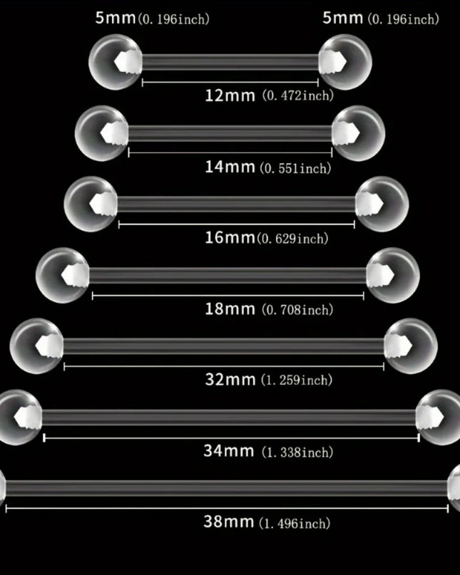 10pcs 12-38mm Clear Acrylic Barbell Piercing For Nipple Rings Tongue Industrial Stud Earrings Anti-allergy Jewelry Y2K