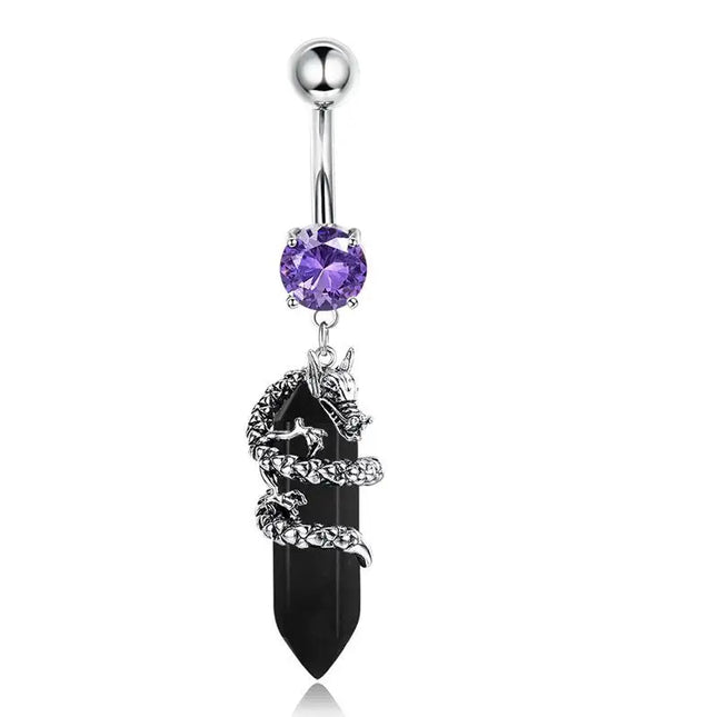 Belly Button Rings Mixed Purple Zircon Dangle Design Stainless Steel Durable Navel Rings for Daily Outfit Matching