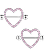 2pcs / Silver Pink Heart1