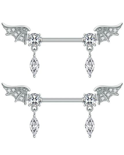 2pcs Cute Bear Butterfly Dangle Nipple Piercings Stainless Steel Cross Star Hanging Nipple Shield Barbell for Women Nipple Rings
