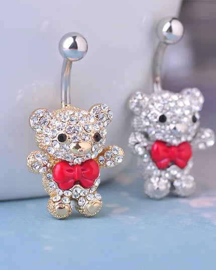 Blucome Red Bow Tie Little Bear Belly Button Rings Body Piercing Jewelry Women 316L Surgical Steel Piercing 14G 1.6mm Bar