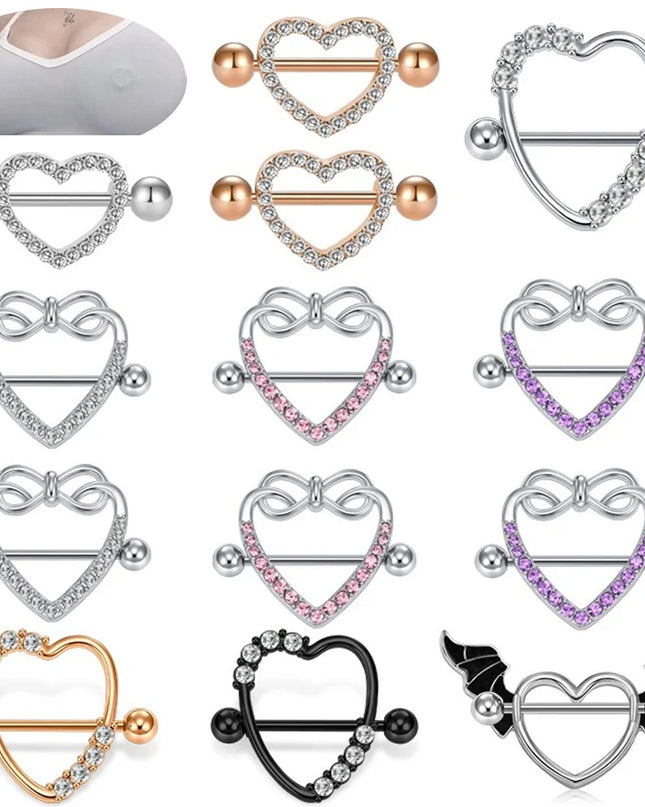 1Pair Heart Shaped Nipple Rings Piercing Jewelry for Women Sexy Clips Stianless Steel Nipple Ring Clamps Pierced Body Jewelry