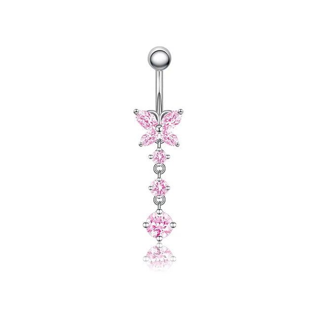 Belly Button Dangle Belly Rings Surgical Stainless Steel Cute Bow Butterfly Heart Flower Belly Button Piercing Jewelry For Women