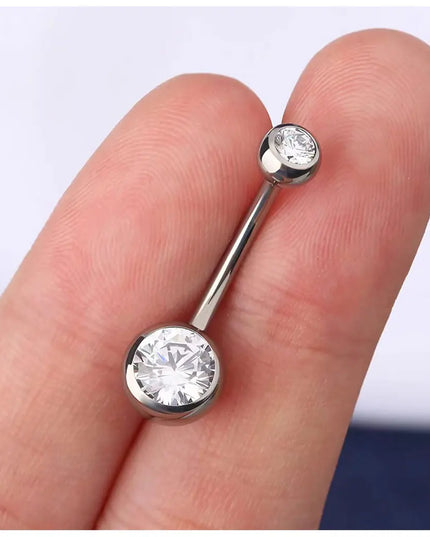 Double Gem Belly Button Rings Stainless Steel Crystal Rhinestone Navel Rings Barbells Studs Women Girls Body Piercing Jewelry