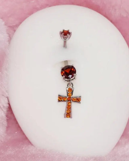 Cross Design Belly Button Ring Surgical Steel Navel Piercing Jewelry Waterproof for Daily Nightclub Wear