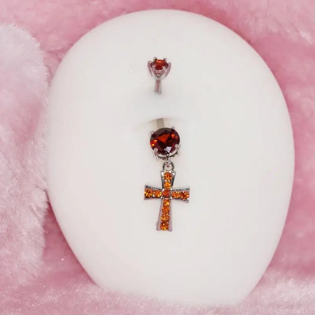 Cross Design Belly Button Ring Surgical Steel Navel Piercing Jewelry Waterproof for Daily Nightclub Wear