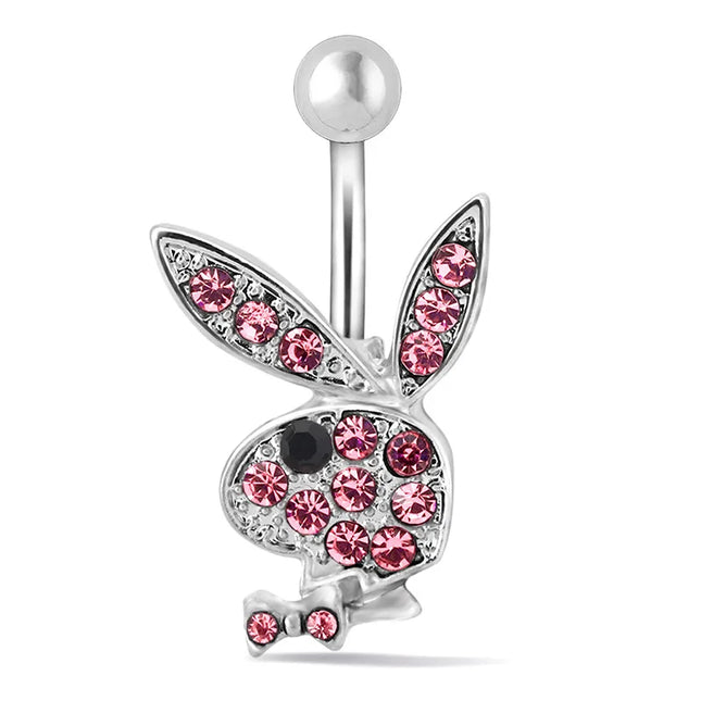 1pc Belly Button Rings Bunny Navel rings  Rabbit Belly Rings for Women Gem stone Pink Blue Bunny Fake Belly Piercing Rin