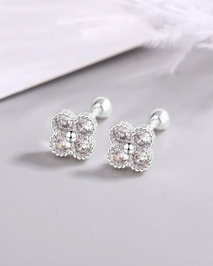 925 Sterling Silver Four Round Zircon Small Piercing Stud Earrings For Women Luxury Elegant Fine Jewelry Accessories Jewellery