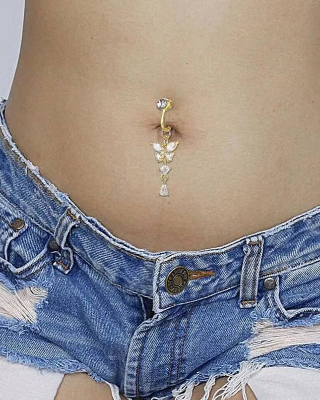 Butterfly Design Clip on Belly Button Zircon Copper/alloy Material Belly Button Rings Non Piercing Navel Rings Fashion Accessory