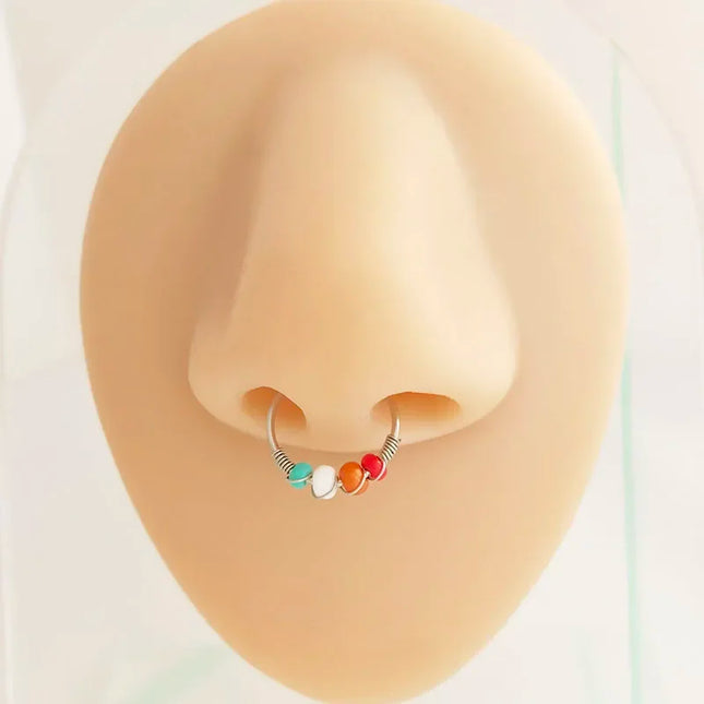 Stainless Steel Nose Rings for Women Bohemia Bead Septum Nose Piercing Jewelry Septum Hoop Ring Body Jewelry