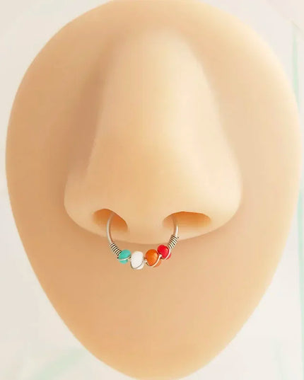 Stainless Steel Nose Rings for Women Bohemia Bead Septum Nose Piercing Jewelry Septum Hoop Ring Body Jewelry