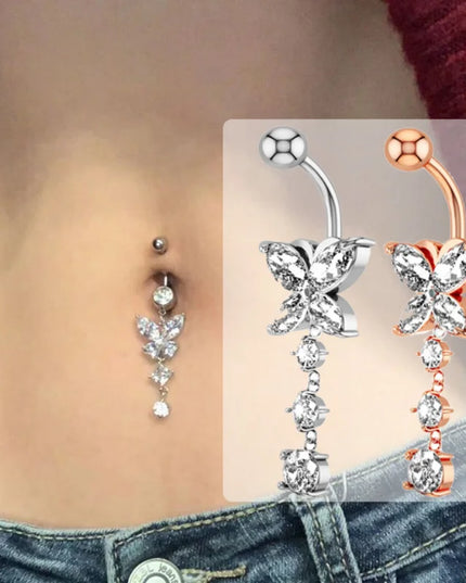 Zircon Crystal Belly Button Piercing Rings for Women Navel Ring Surgical Steel Barbell Heart Butterfly Body Piercing Jewelry