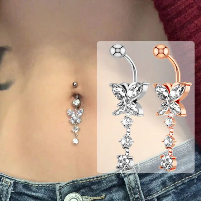 Zircon Crystal Belly Button Piercing Rings for Women Navel Ring Surgical Steel Barbell Heart Butterfly Body Piercing Jewelry