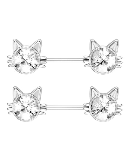 2pcs Lettering Sexy Nipple Piercing Jewelry Buttefly Cat Flower Dangled Stainless Steel Nipple Rings for Women Girls 1.6*16mm