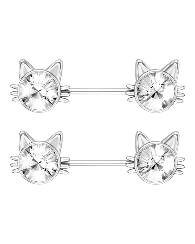 2pcs Lettering Sexy Nipple Piercing Jewelry Buttefly Cat Flower Dangled Stainless Steel Nipple Rings for Women Girls 1.6*16mm