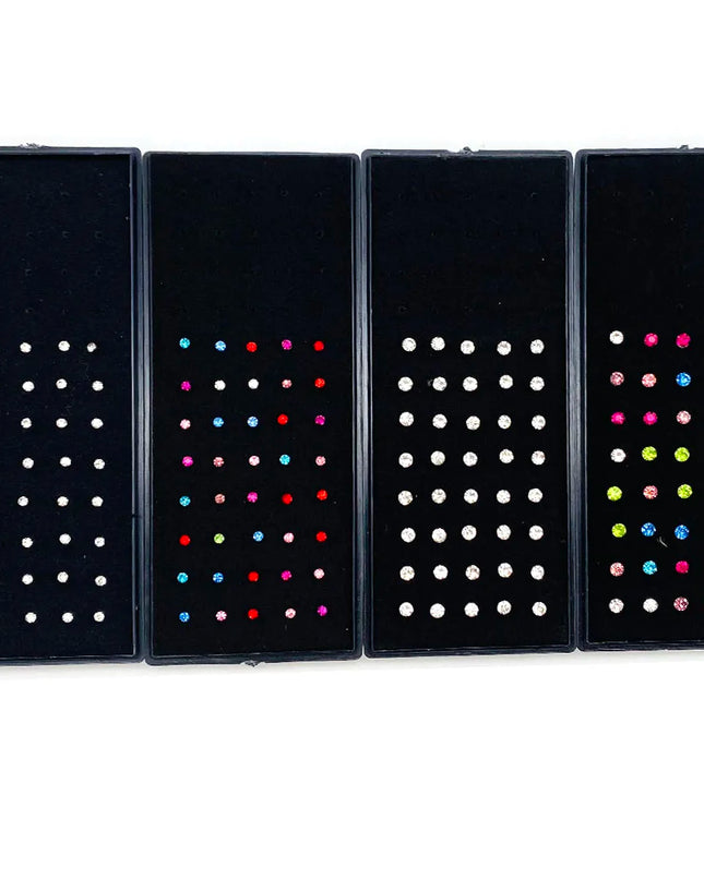 Nose Studs Stainless Steel Crystal Nose Ring Piercing Set For Women Gift With Box 24/40/60Pcs