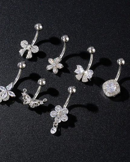 Women's Sexy Belly Button Ring Stainless Steel Navel Piercing with Butterfly Flower Design Body Jewelry