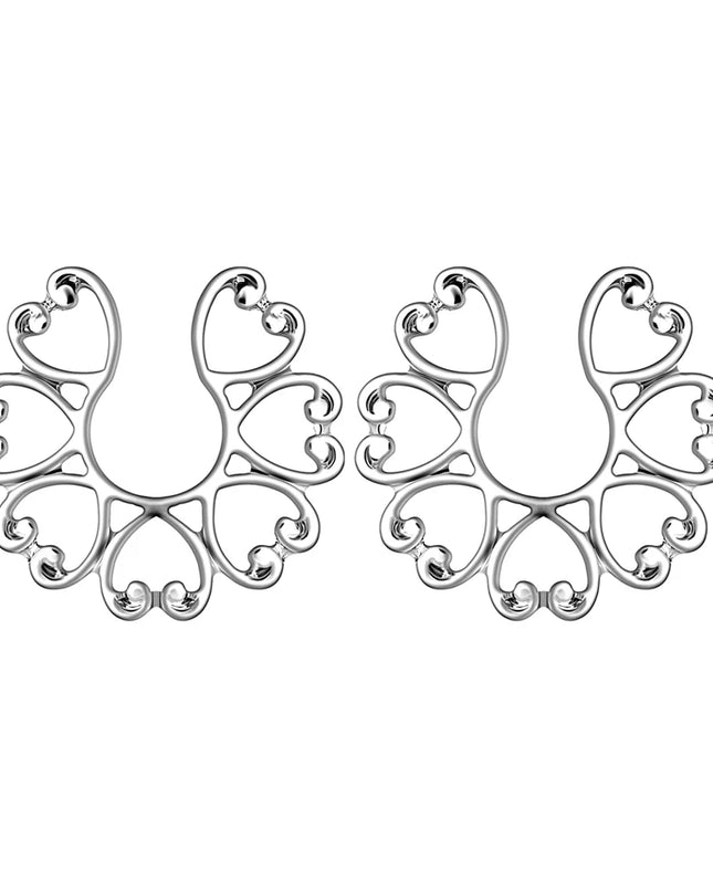 Sexy Fake Piercing Nipple Rings for Women Hollow Pattern Nipple Clamp 316L Stainless Steel Beach Party Chest Decor Body Jewelry