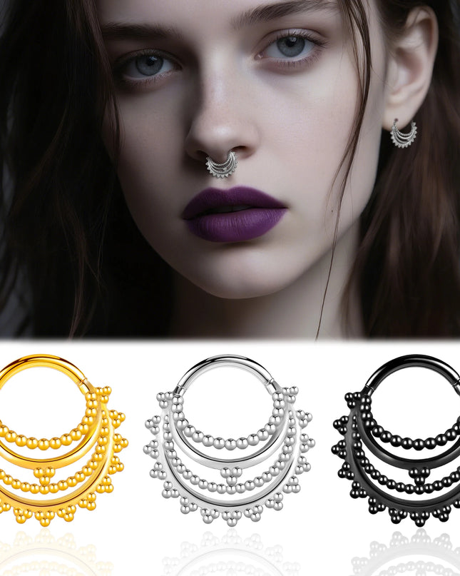 Doearko1PCS Elegant  Nose Rings Stainless Steel  Round Thorns Nose Rings Cartilage Hoop Earrings Segment Septum Clickers