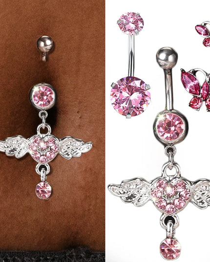 Steel Belly Button Rings Pink Crystal Piercing Navel Heart Style Navel Piercing Earring Belly Piercing Sexy Body Jewelry Ombligo