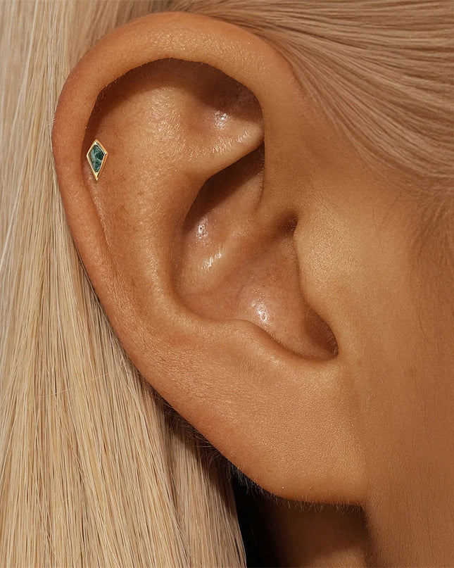 Aide 1PC 925 Sterling Silver 18K Gold Threaded Piercing Earring Women Ins Green Red Colors Zircon  Ear Bone Nail Gift Jewelry