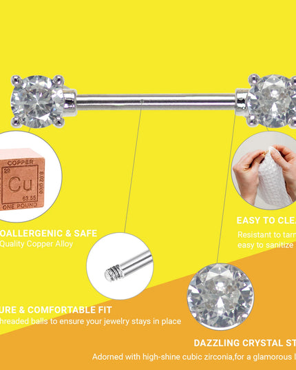 1Pair Surgical Steel Nipple Rings Nipple Piercing Bar Jewelry for Women Men with Sparkle CZ 14G Barbell Body Jewelry Accessories