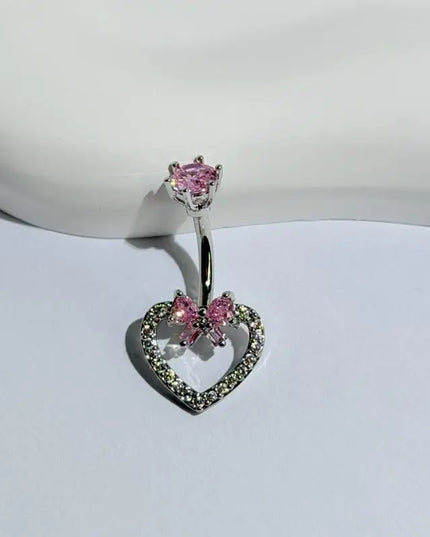 Steel Belly Button Ring Cute Devil Heart Cubic Zirconia Inlaid Hypoallergenic Navel Ring for Teen Girls Daily Use
