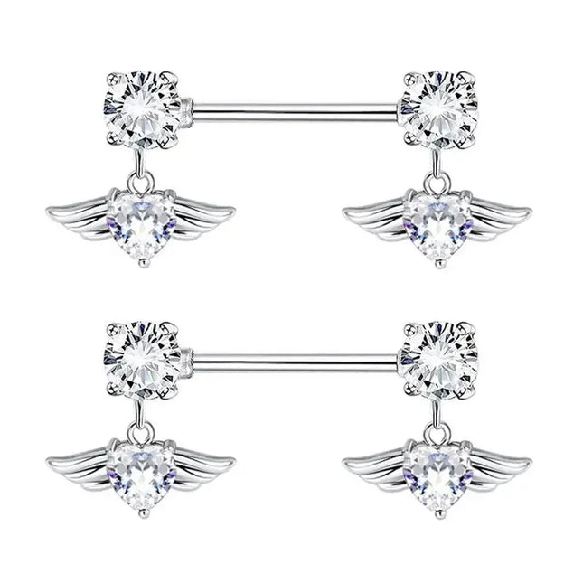2 Pcs Stainless Steel Pink Nipple Piercing Jewelry Heart Wings Niplple Barbell Moon Devil Nipple Rings Body Piercing Pezon Mujer