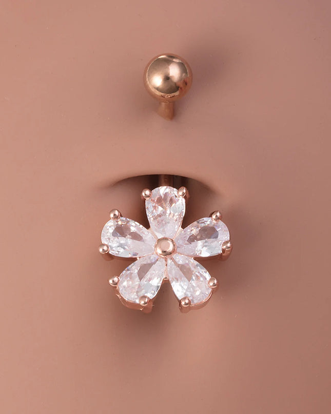 1pc Belly Button Ring Piercing Jewelry Sexy Flower Shape Navel Piercing Stainless Steel Synthetic Zirconia Material Daily Wear