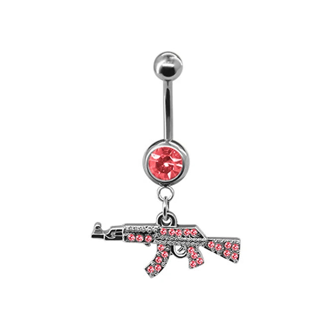 Belly Button Rings Gun Piercing Navel Ring Clear Gem Navel Button Ring Body Jewelry Ombligo Nail Belly Piercing for Women Girls