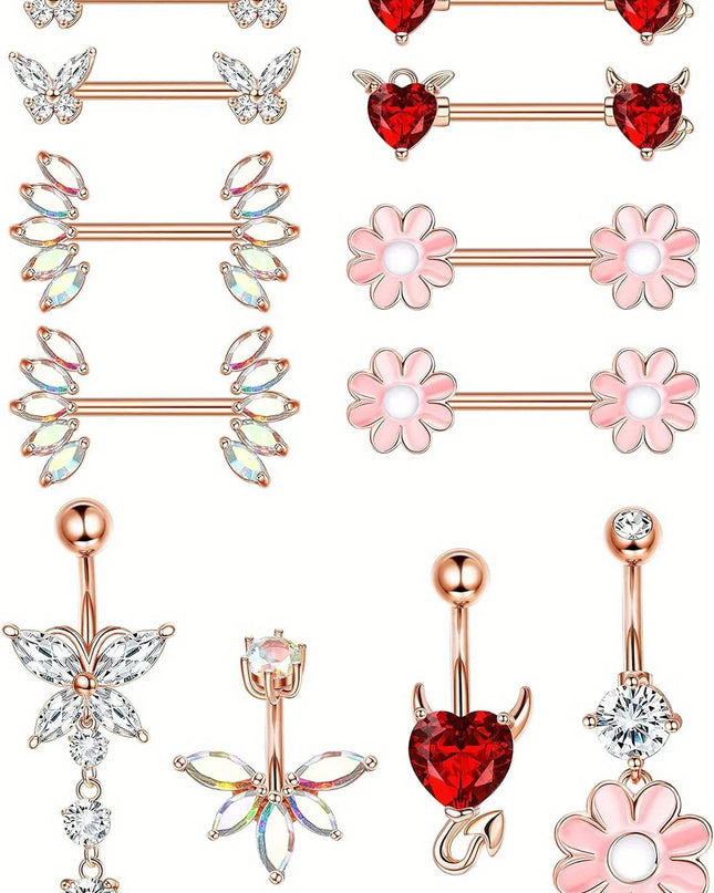 BESTEEL Belly Button Rings Stainless Steel Nipple Rings 14G Navel Barbell Belly Piercing Nipple Piercing Jewelry for Women