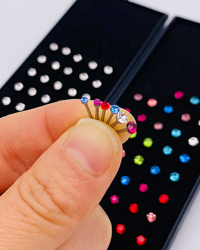 Nose Studs Stainless Steel Crystal Nose Ring Piercing Set For Women Gift With Box 24/40/60Pcs