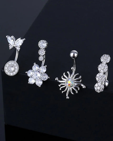 Crystal Belly Button Ring Animal Shape Belly Piercing Stainless Steel Heart Navel Curved Barbell Rings Sexy Body Jewelry
