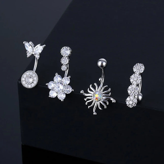 Crystal Belly Button Ring Animal Shape Belly Piercing Stainless Steel Heart Navel Curved Barbell Rings Sexy Body Jewelry