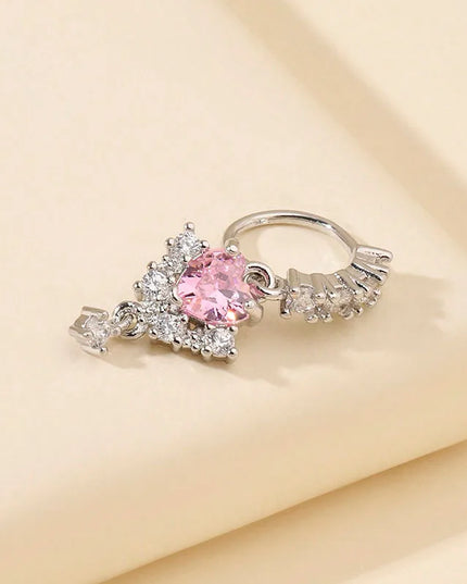 1 L-shaped heart-shaped CZ nose nail, shiny cubic zirconia cute perforated nose ring, silver and gold, suitable for women