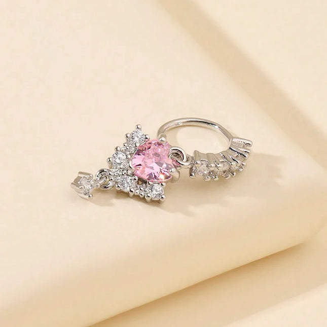 1 L-shaped heart-shaped CZ nose nail, shiny cubic zirconia cute perforated nose ring, silver and gold, suitable for women