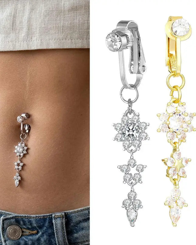 Clip On Belly Button Ring Fashion Navel Piercing Flower Pendant Belly Button Rings Belly Piercing Body Jewelry Sexy Dangle