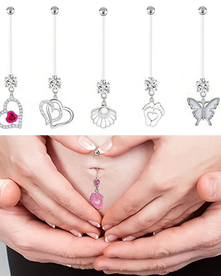 Pregnancy Belly Button Rings Long Bar 38mm Sport Maternity Flexible Bioplast Clear Navel Belly Rings Piercing Retainer Jewelry