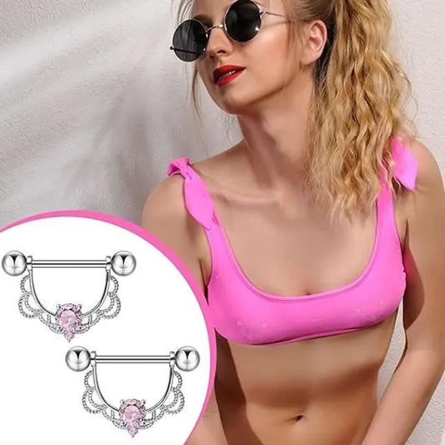 Pink Heart Nipple Piercing Barbell Set Shiny Crystal Nipple Rings Bulk For Women Flower Nippel Jewelry Pack Piercing Teton Lots