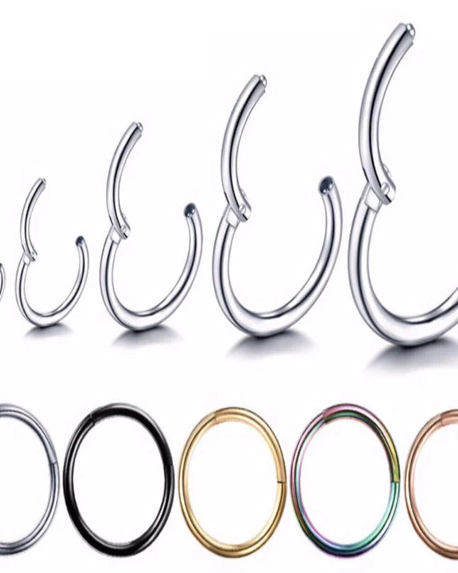 Surgical Steel Nose Rings Septum Piercing Earrings Hinged Segment Clicker Hoop Lip Nipple Ear Cartilage Helix Perforated Jewelry