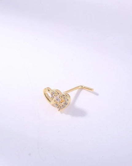 Fashion L Shaped Nose Studs Rings Cute Shiny Double Heart Nose Ring For Women Girls Body Piercing Jewelry Versatile Nose Ring