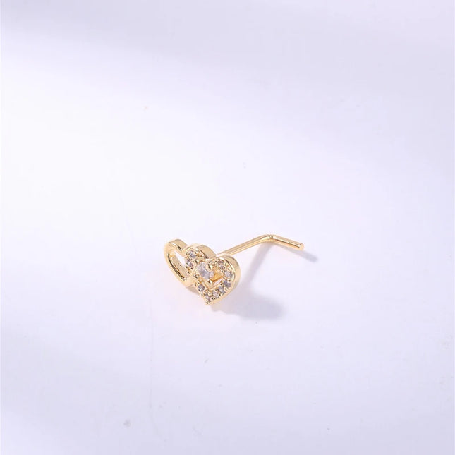 Fashion L Shaped Nose Studs Rings Cute Shiny Double Heart Nose Ring For Women Girls Body Piercing Jewelry Versatile Nose Ring